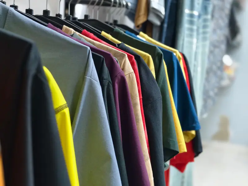 Rail of T-shirts in bright colours